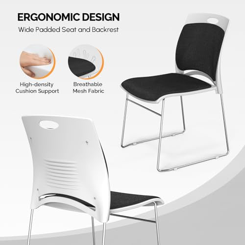 VINGLI Stackable Plastic Mesh Padded Chairs for Office Set of 12, Black | Stacking Chairs with Metal Sled Base, Ergonomic Plastic Pad Seat & Back, Waiting Banquet Guest Break Room, Easy to install - color: Black, size: 12 Pack