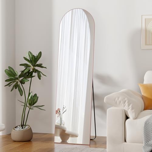 ZHUNFA Pink Mirror Full Length, 58"×16 "×3" Arched-Top Full Length Mirror | can Wall Mounted, Standing or Leaning, Full Body Mirrors With Aluminum Alloy Frame, Home Decor. - color: Rose Gold, size: 58"L x 16"W