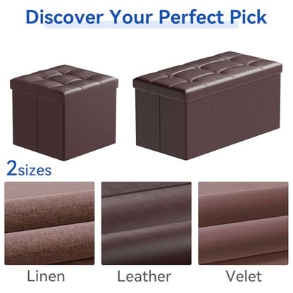 BRIAN & DANY 30 Inches Storage Ottoman Bench, Faux Leather Ottoman with Storage, Folding Bench Shoe, Foot Rest Stool, for Living Room, Brown - color: Leather-brown