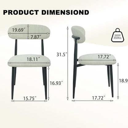 FREKEN Modern Upholstered Dining Chairs Set of 4, Mid-Century Metal Frame Linen Fabric Side Chair for Kitchen Dining Room, 350lbs Capacity, Beige - color: Beige - Black Legs, size: Set of 4