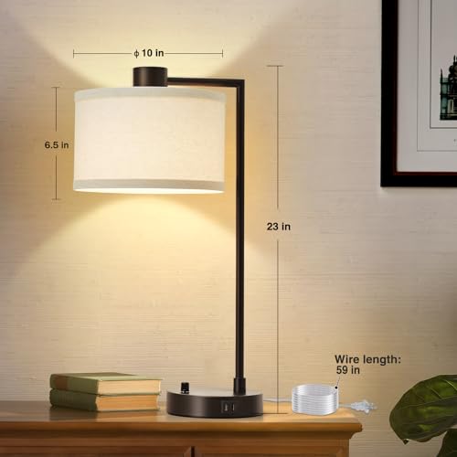 Luvkczc Table Lamp Set of 2, Dimmable Bedside Lamp for Night Stand, USB A+C | Nightstand Lamp with Linen Lampshade, 2 LED Bulbs Included, Desk Lamp for Bedroom, Living Room, End Table, Reading , Office - color: Red Brown