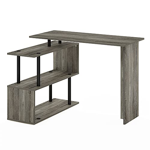 Furinno Moore L-Shape Computer Desk with 3-Tier Shelves, French Oak | L-Shape Gaming Desk, Reversible, Computer Desk, for Home Office, Bedroom - color: French Oak/Black, style: 3-Tier Shelves Desk