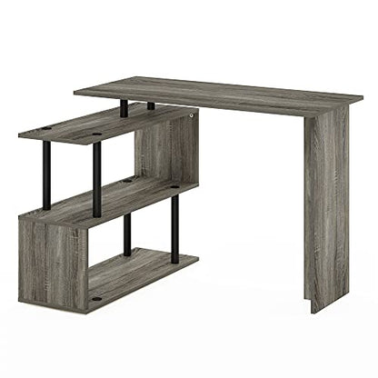 Furinno Moore L-Shape Computer Desk with 3-Tier Shelves, French Oak | L-Shape Gaming Desk, Reversible, Computer Desk, for Home Office, Bedroom - color: French Oak/Black, style: 3-Tier Shelves Desk