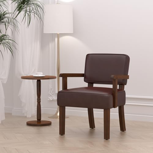 Faux Leather Accent Chair, Mid Century Armchair with Wood Frame | Living Room Chairs with Soft Thicken Cushion,Comfy Reading Chair for Bedroom,Waiting Room,Home Office,Easy Assembly,Cherry - color: Faux Leather Cherry, size: One Chair