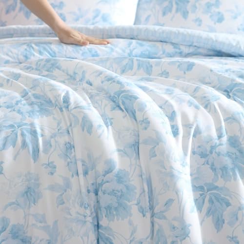 Laura Ashley - Twin Comforter Set, Bedding Set Includes Matching Bed Sheets, Sham & Pillowcase, Medium Weight, Oeko-TEX Certified (Anja Blue) - color: Anja Blue, size: Twin