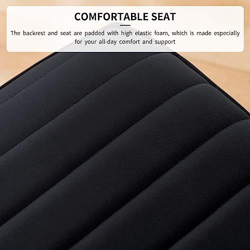 Furnimart Black Swivel Armless Desk Chair with Wheels, Small Velvet Upholstered Home Office Chair Mid-Back Adjustable Chair for Bedroom Dorm Living Room (Velvet-Black) - color: Velvet-black
