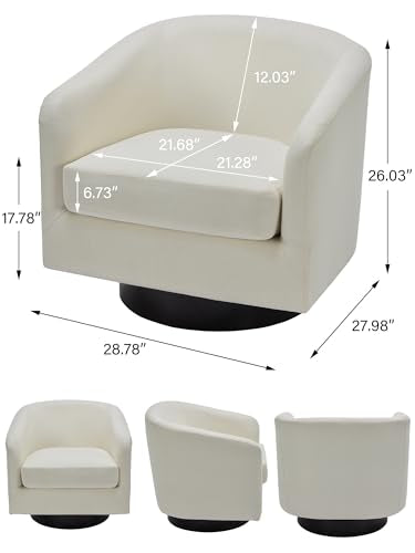 Swivel Barrel Accent Chair, Comfy Reading Armchair, Beige, Set of 2 | Club Chairs for Adults, Low-Back Design, Modern Round Style, Solid Wood Frame & Metal Swivel Base, For Living Room & Bedroom - color: Beige