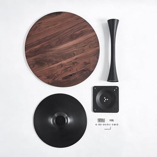 31.5 Inch Round Tulip Dining Table, Dark Walnut MDF Top with Black Pedestal Base, Mid-Century Modern Kitchen Table for 2, Apartment and Breakfast Nook - color: Black and Dark Walnut