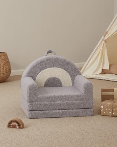 Blissful Diary Kids Couch, 2-in-1 Soft Kids Sofa, Kids Sofa Chair, Comfy Kids Furniture for Playroom, Reading & Play, Rainbow Gray - color: Rainbow Gray