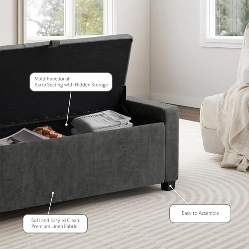 GRAINELL 42.13” Storage Ottoman Bench, Upholstered Tufted Bedroom Bench | End of Bed Storage Bench for Living Room & Entryway, 350 lb Capacity - color: Dark Gray