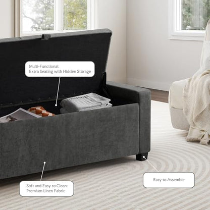 GRAINELL 42.13” Storage Ottoman Bench, Upholstered Tufted Bedroom Bench | End of Bed Storage Bench for Living Room & Entryway, 350 lb Capacity - color: Dark Gray