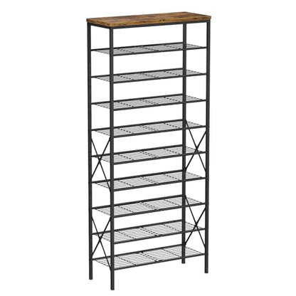 10-Tier Tall Shoe Rack, Large Capacity Shoe Shelf Holds40-45 Pairs, Shoe Shelf for Entryway, Hallway, Living Room, Rustic Brown - color: Rustic Brown, size: 27.8" x 10.8" x 65.7"