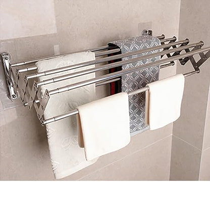 Accordion Retractable Drying Rack, Stainless Steel Space-Saving Towel Rack, Wall Mounted Retractable Huge Capacity Drying Rack for Hanging Towels Adjustable Length