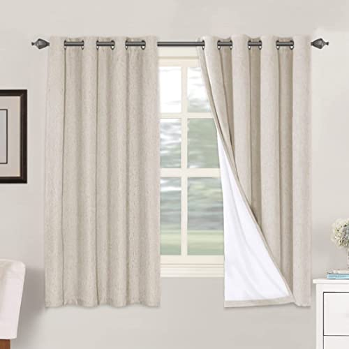 H.VERSAILTEX Linen Blackout Curtains 63 Inches Long, Full Blackout Thermal Insulated Textured Linen Look Curtain Draperies Anti-Rust Grommet with White Liner, 2 Panels, Natural - color: Natural, size: 52"W x 63"L (Pack of 2)