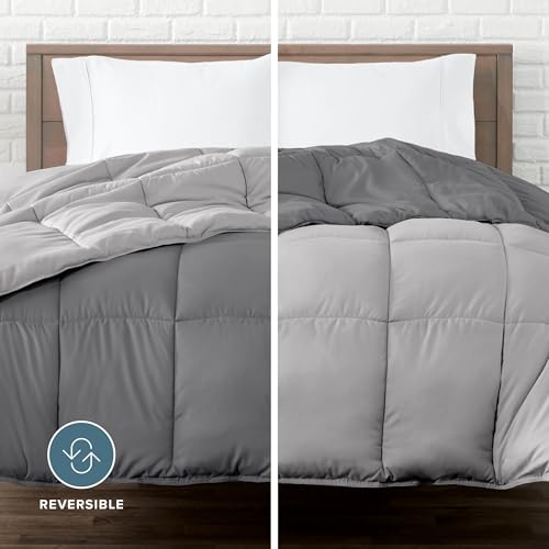 Bare Home Reversible Comforter (Twin/Twin XL, Grey/Light Grey) | 1800 Ultra-Soft, Reversible Colors, Goose Down Alternative, Premium Quality, All-Season Warmth - color: 05 - Grey/Light Grey, size: Twin/Twin XL
