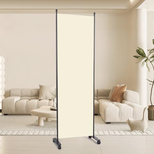 88" W 4 Panel Room Divider, Portable Privacy Screen W/Wheels Freestanding | Sturdy Metal Frame,Lockable Wheels,Freestanding Room Divider Panel,Portable Wall Divider for Room Separation,Beige - color: Beige, size: A-22''W-1 Panel