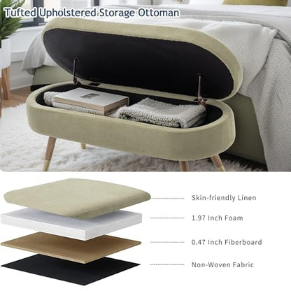 IAFIKE Oval Storage Bench 43.5" Ottoman Bench Upholstered Boucle Fabric Footrest Bench with Golden Metal Legs End of Bed for Bedroom, Living Room, Entryway,Bed Side (Green) - color: Green