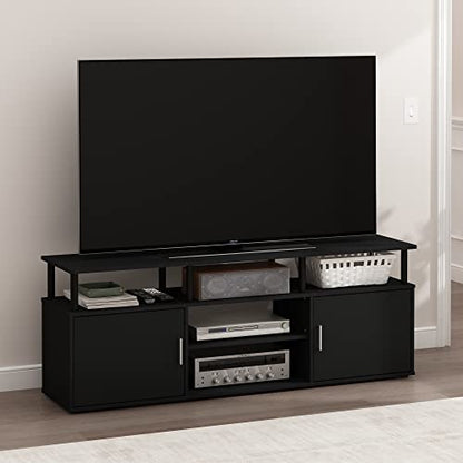 Furinno Jensen Entertainment Center Stand for TV up to 70 Inch, Plastic Pole, Americano/Black - color: Americano/Black