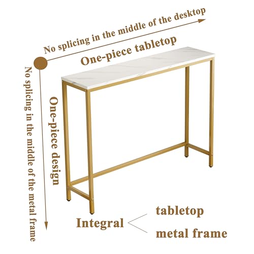 loglus Small Console Table for Entryway, Faux Marble MDF Sofa Table with Golden Frame, Single Layer, White Marble, 9.45" D x 38.19" W x 29.72" H - color: White Marble, style: Single Layer
