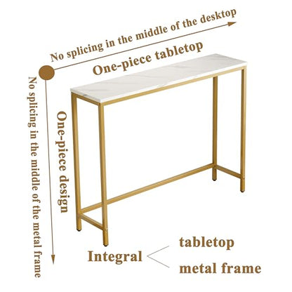 loglus Small Console Table for Entryway, Faux Marble MDF Sofa Table with Golden Frame, Single Layer, White Marble, 9.45" D x 38.19" W x 29.72" H - color: White Marble, style: Single Layer