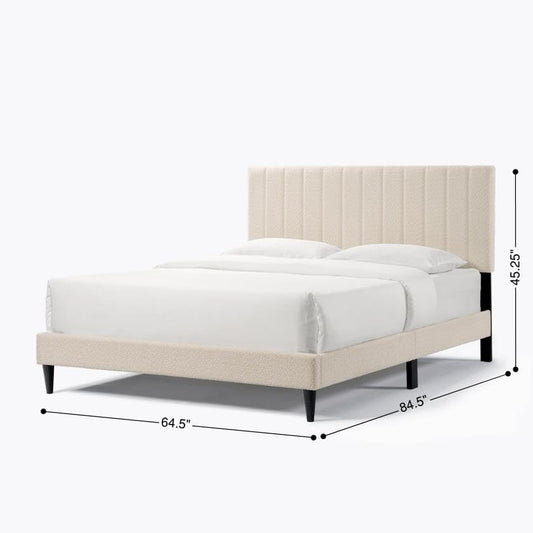 Queen Size Upholstered Platform Bed Frame with Headboard,Wood Slats Support | Low Profile,Cloud Soft Marshmallow,Under Bed Storage,No Box Spring Needed,Easy Assembly, Noise Free,Master Bedroom Apartment - color: White