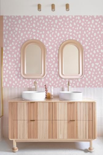 Yasinet Pink Wallpaper Boho Dots Peel and Stick Wallpaper Modern Removable for Girl Bathroom/Bedroom Pink and White Contact Paper Self Adhesive Waterproof Wall Paper Decro Vinyl 17.3" × 118 " - color: Pink/White, size: 17.3"×118.6''