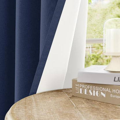 ChrisDowa Navy Blue Blackout Curtains 45 Inches Long 2 Panels for Bedroom | Room Darkening,Light Blocking,Thermal Insulated,Faux Linen,Farmhouse,Grommet,Window Treatment,Drapes,Living Room,52x45 - color: Navy Blue, size: 52"W x 45"L (Pack of 2)