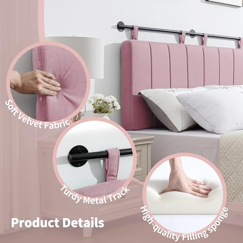 Queen Headboard Only, Wall Mounted Hanging Upholstered Bed Head Board | Modern Vertical Channel Design of Fine Linen, Elegant Pink Fluted Headboard for Bedroom (Pink, Queen Size) - color: Linen/Pink, size: Queen