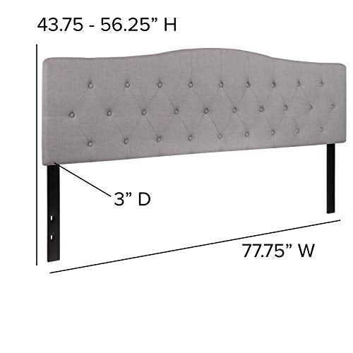 EMMA + OLIVER Light Gray King Button Tufted Headboard | Adjustable Bed Rail Slots, Fabric Upholstered - color: Light Gray, size: King