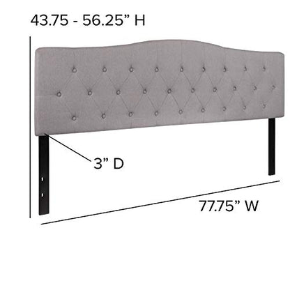 EMMA + OLIVER Light Gray King Button Tufted Headboard | Adjustable Bed Rail Slots, Fabric Upholstered - color: Light Gray, size: King