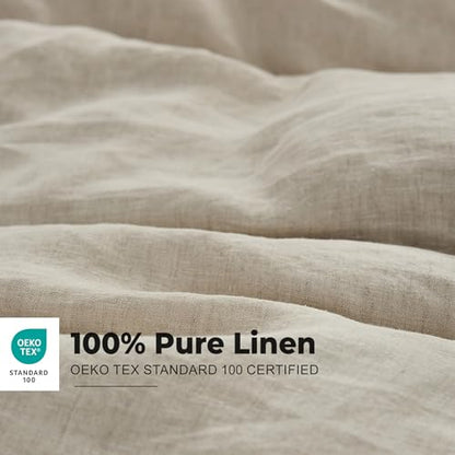 Simple&Opulence 100% Washed Linen Duvet Cover Set with Embroidered,3 Pieces Soft Farmhouse Comforter Set with Button Closure,1 Duvet Cover and 2 Pillowshams(Full,Natural Linen) - color: Embroidery Linen, size: Full