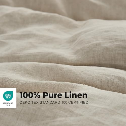 Simple&Opulence 100% Washed Linen Duvet Cover Set with Embroidered,3 Pieces Soft Farmhouse Comforter Set with Button Closure,1 Duvet Cover and 2 Pillowshams(Full,Natural Linen) - color: Embroidery Linen, size: Full