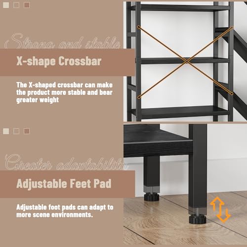 70x70” Triple 5 Tier Book Shelf, Large Wooden Bookcase with 17 Open Display Shelf, Modern Tree Bookshelf Metal Frame Tall Book Case Furniture for Living Room Bedroom Home Office Black - color: Black, size: 5 tier