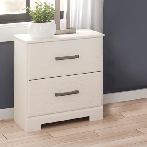 Signature Design by Ashley Nightstand, Modern 2-Drawer White, Stelsie | Engineered wood (MDF/particleboard/plywood) and decorative laminate, Replicated wood grain finish, 5-minute assembly - color: White, style: Night Stand