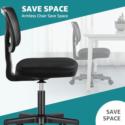 OLIXIS Armless Home Office Chair, Ergonomic Small Desk Chair | Mesh Back, Removable Washable Foam Cushion, Height Adjustable, Rolling Swivel Wheels, Small Space, Black - color: Black