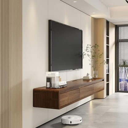 Fully-Assembled Minimalist Floating TV Stand, Modern Wall Mounted TV Console with Cable Management, Scratch-Resistant Solid Wood Media Cabinet for Living Room and Bedroom (Walnut, 55.12in) | Walnut Finish. Supports 200lbs, hidden cable management & storag