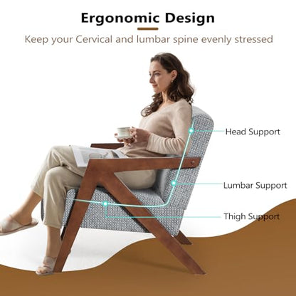 Bonzy Home Mid-Century Modern Accent Chair Set of 2 with Wood Frame, Upholstered Armchair for Bedroom & Living Room, Linen Fabric Cushion, Z-Shaped Armrest Design, Sturdy Lounge Chair - color: Light Gray, size: 2PCS