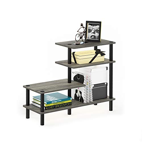 Furinno Turn-N-Tube 3-Tier Side Display Rack, French Oak Grey/Black | Tool-Free Open Frame Book Shelf, Accent Display Shelf, for Organization and Storage, Living Room, Garage, Home Office - color: French Oak Grey/Black, style: 4-Tiers, Side Ladder