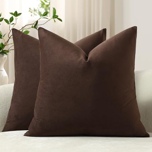 Euro Sham Covers 24x24 Chocolate Brown: Pack of 2 Cozy Soft Velvet Square Modern Luxury Decorative Throw Pillow Cases for Sofa Couch Living Room Bed Home Decor - color: Chocolate Brown, size: 24" x 24" (Pack of 2)