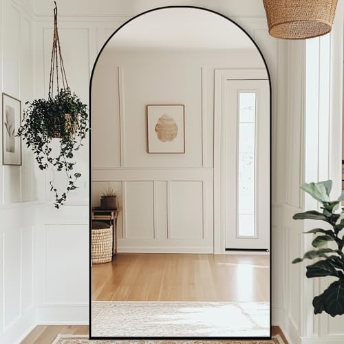 Antok Full Length Mirror, 44"x82" Floor Mirror with Stand, Hanging Mounted Mirrors for Bedroom, Living Room, Cloakroom, Dining Rooms, Black, Arched - color: Black (Arched), size: 82"L x 44"W