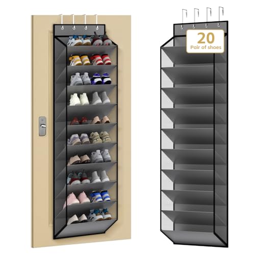 KEEPJOY 10 Tiers Mesh Over Door Shoe Organizer Storage, Hanging Shoe Holder for Door with Large Deep Pockets, Holds 20-30 Pairs of Shoes, Ideal for Sneakers & Boots(Grey) - color: Grey-1 Pack of 10 Cell