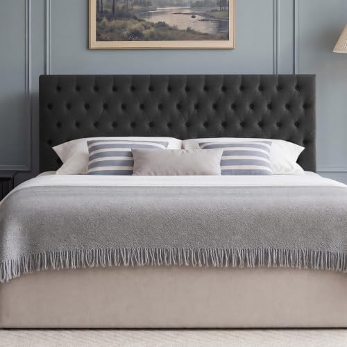 Upholstered Queen Headboard Only, Premium Linen Button Tufted Headboards, Adjustable Solid Wood Head Board, Padded Headboard with Solid Wood Legs in Bedroom (Dark Gray) - color: Dark Grey, size: High Queen