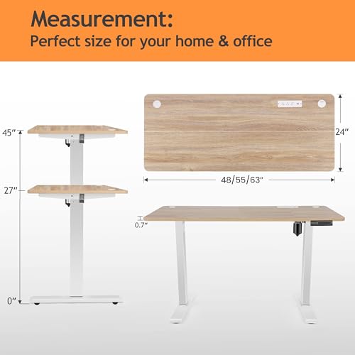 Electric Standing Desk with Wheels, 63'' x 24'' Standing Desk Adjustable Height with Charging Station, 2 USB Ports, 3 Power Outlets, 4 Caster, 27''-46'' Lifting Range Stand up Desk(Oak) - color: Gery, size: 63 x 24''