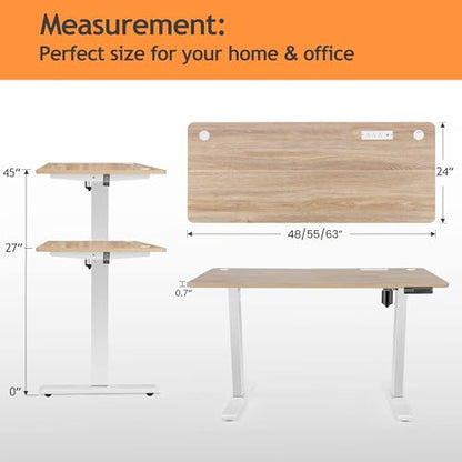 Electric Standing Desk with Wheels, 63'' x 24'' Standing Desk Adjustable Height with Charging Station, 2 USB Ports, 3 Power Outlets, 4 Caster, 27''-46'' Lifting Range Stand up Desk(Oak) - color: Gery, size: 63 x 24''