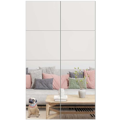 Full Length Mirror Tiles, 12" x 10" x 8PCS Frameless Wall Mounted Mirror | Square Large Wall Mirror Tiles for Home Gym, Bedroom, Door, Bathroom, Frameless Mirror Sets - size: 12"x10"-8pcs