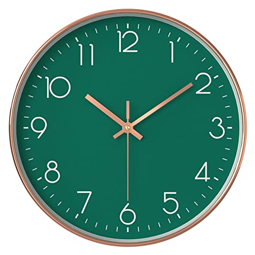 12 in Wall Clock Non-Ticking Quartz Silent Battery Operated Round Clocks Home Kitchen Office School Living Room Decor Clocks (Green) - color: Green