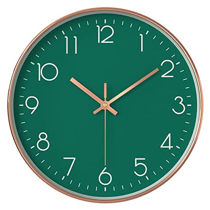 12 in Wall Clock Non-Ticking Quartz Silent Battery Operated Round Clocks Home Kitchen Office School Living Room Decor Clocks (Green) - color: Green