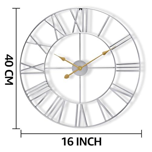 Sorbus Large Wall Clock for Living Room Decor - 16 inch Big Wall Clock Decorative - Battery Operated - Roman Numeral Analog Large Clock for Bedroom, Room, Home, Kitchen, Office, Wall Decor (Silver) - color: Silver, size: 16"
