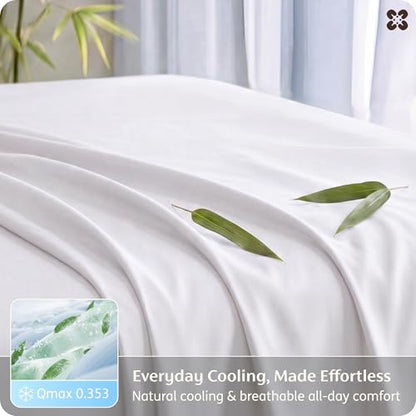 Bedsure PureWoven 100% Rayon Derived from Bamboo, King Size Sheets Set | Cooling Sheets for Hot Sleepers, Breathable & Silky Soft, 16" Deep Pocket, Hotel Luxury Bedding, White - color: 02 - White, size: King