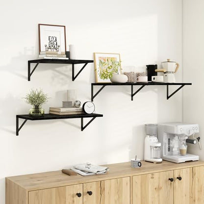 Dreamland Wall Mounted Floating Shelves Set of 2, 24x12, Black | Engineered Wood, Visible Bracket, Large Storage, Hold Up to 50lbs, Living Room, Bathroom, Bedroom, Kitchen - color: Black, size: 24"W x 12"D
